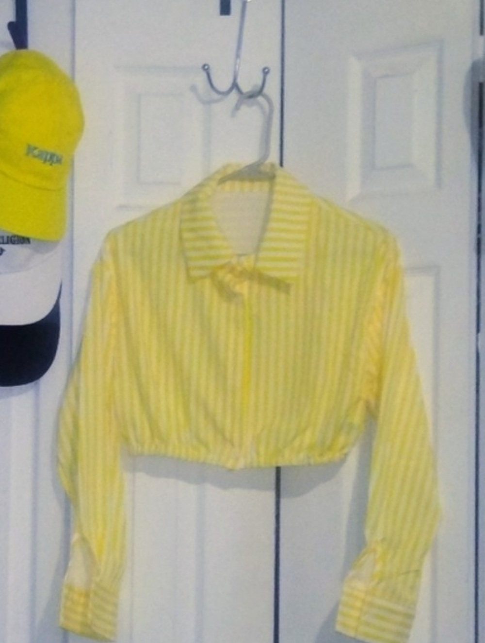 Yellow Striped Cropped Button-Up Shirt